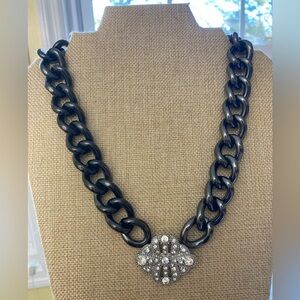 Lia Sophia Chunky Gun Metal‎ Chain Link Necklace w/ Art Deco Inspired Pendant